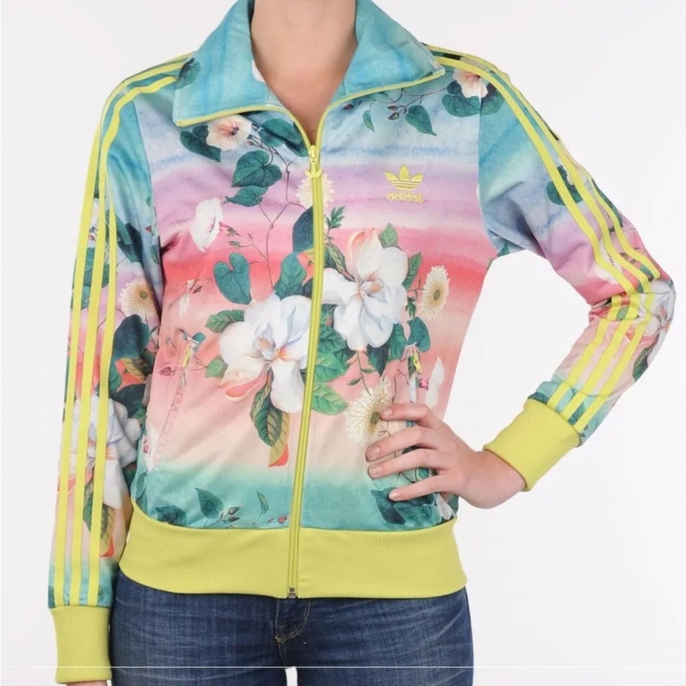 adidas Multicolor Floral Track Jacket and shorts with Yellow Accents